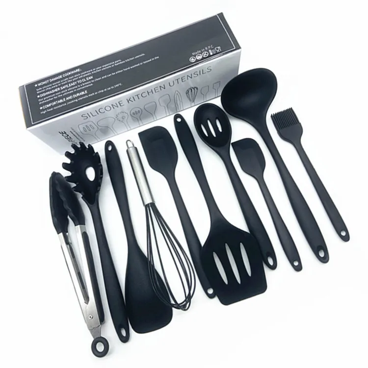 

us Wholesale Utensils Nylon Silicone Kitchen Utensils Set 10pcs Non Stick High Temperature Resistance Kitchen Cooking Utensils, Red,black,custom