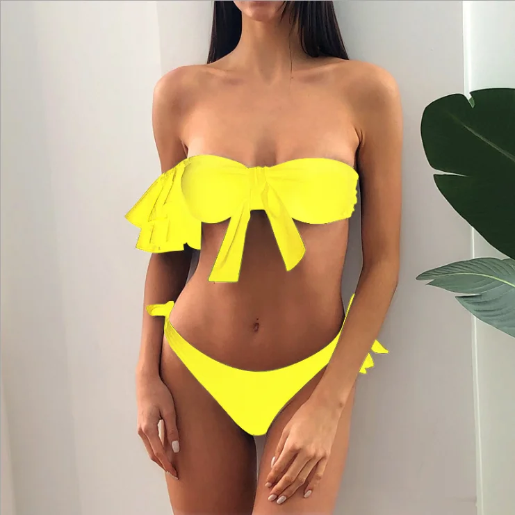 

Huanwei 2020 New Design Off Shoulder Swimwear Bandeau Bikini Set