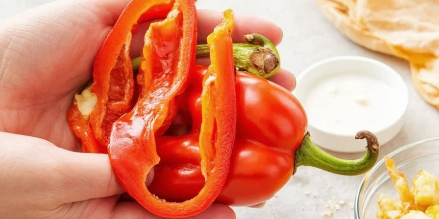 Peppers soaking in hot water