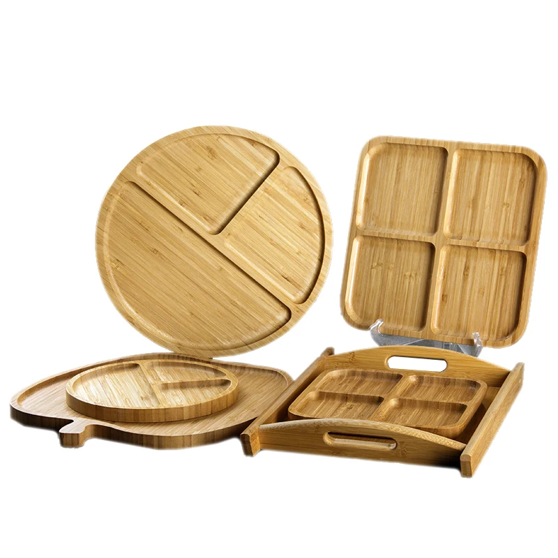 

Round 2 4 6 7 8compartment divide bamboo tray Square bread BB Serving Dinner costom logo apple shape sushi Sashimi Plates sets