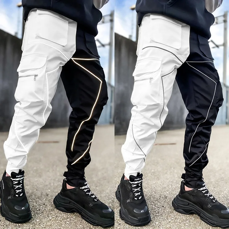 

2021 new arrivals workout fitness wear patchwork trousers reflective street wear training casual pants sport Overalls pants men