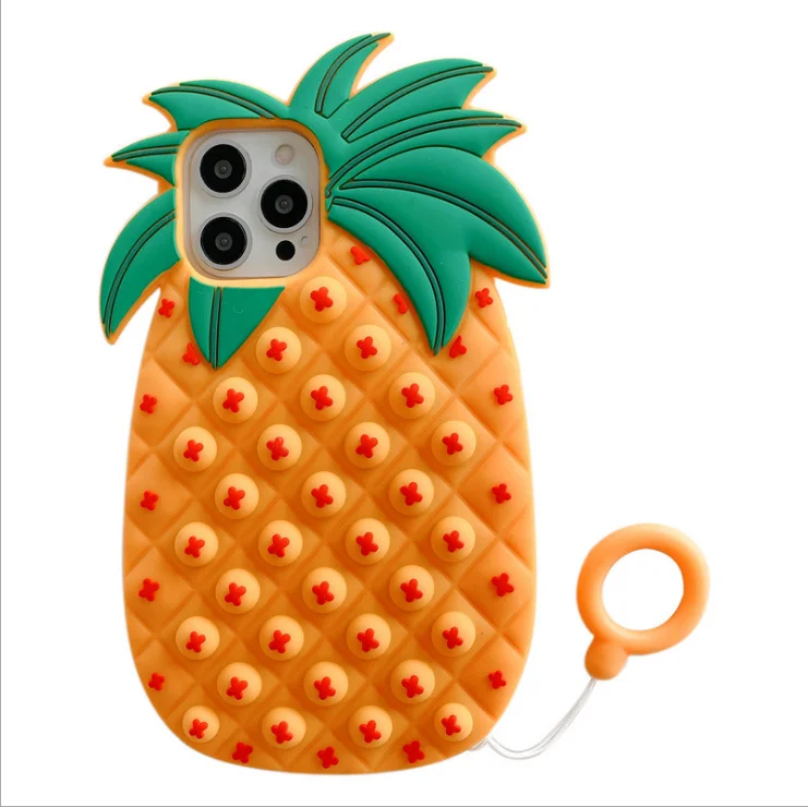 

2021 mobile phone case silicone soft push bubble fidget toys phone pineapple cover for iphone 7/8/x/xs/xr/11/12 pro max, Yellow