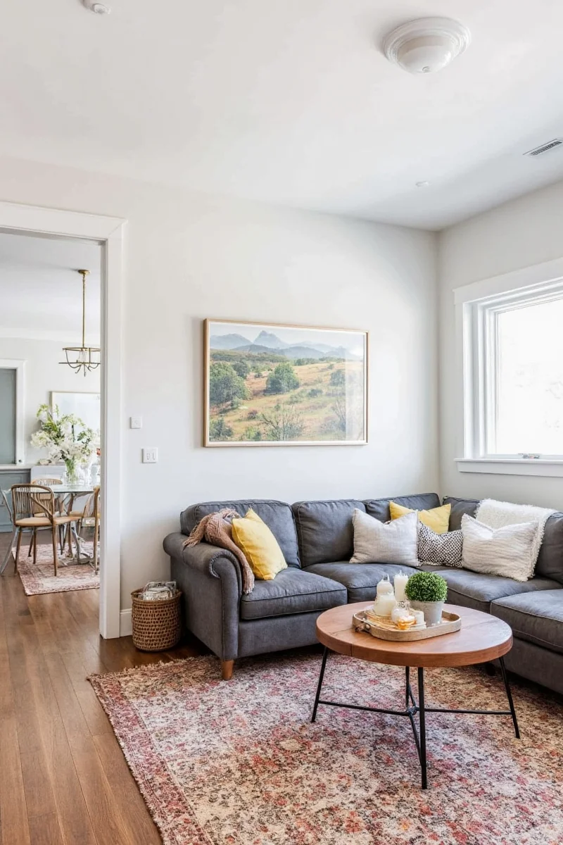 Bright colored throw pillows on couch