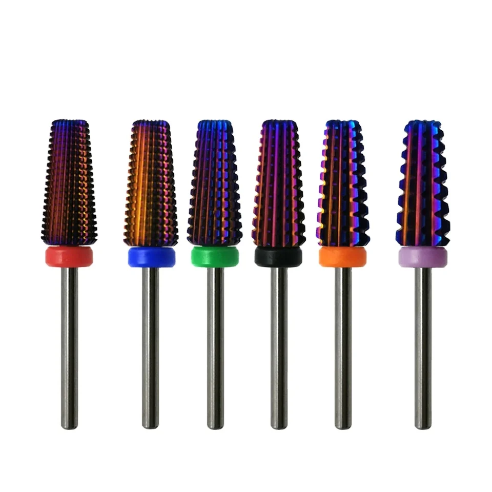 

HYTOOS Purple Carbide Nail Drill Bit 5 in 1 Tapered Drills Milling Cutter for Manicure Remove Gel Acylics Nails Accessories Tool