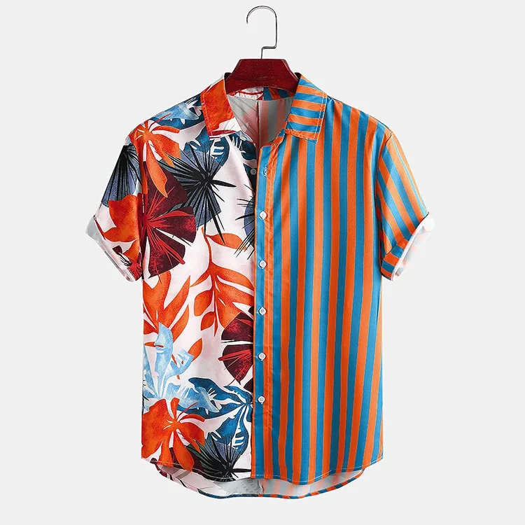 

Wholesale Summer Striped Print Short-Sleeved Shirt Slim Fit Dress Shirt Men Fashion Brand men dressing shirts, Red