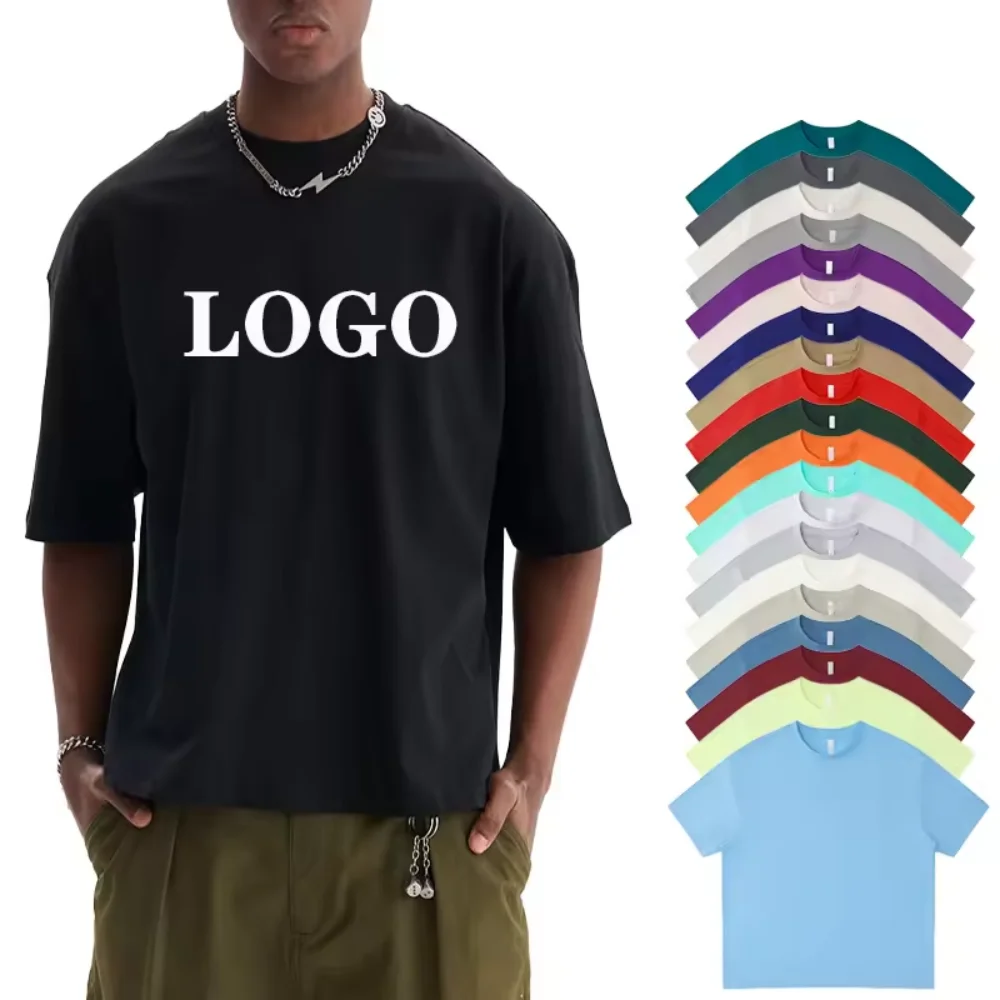 180gsm-280gsm Men Luxury Heavy 100% Cotton Thick 280 Gsm Oversized Tshirt Blank Mock Neck Heavyweight Oversized Boxy t Shirt