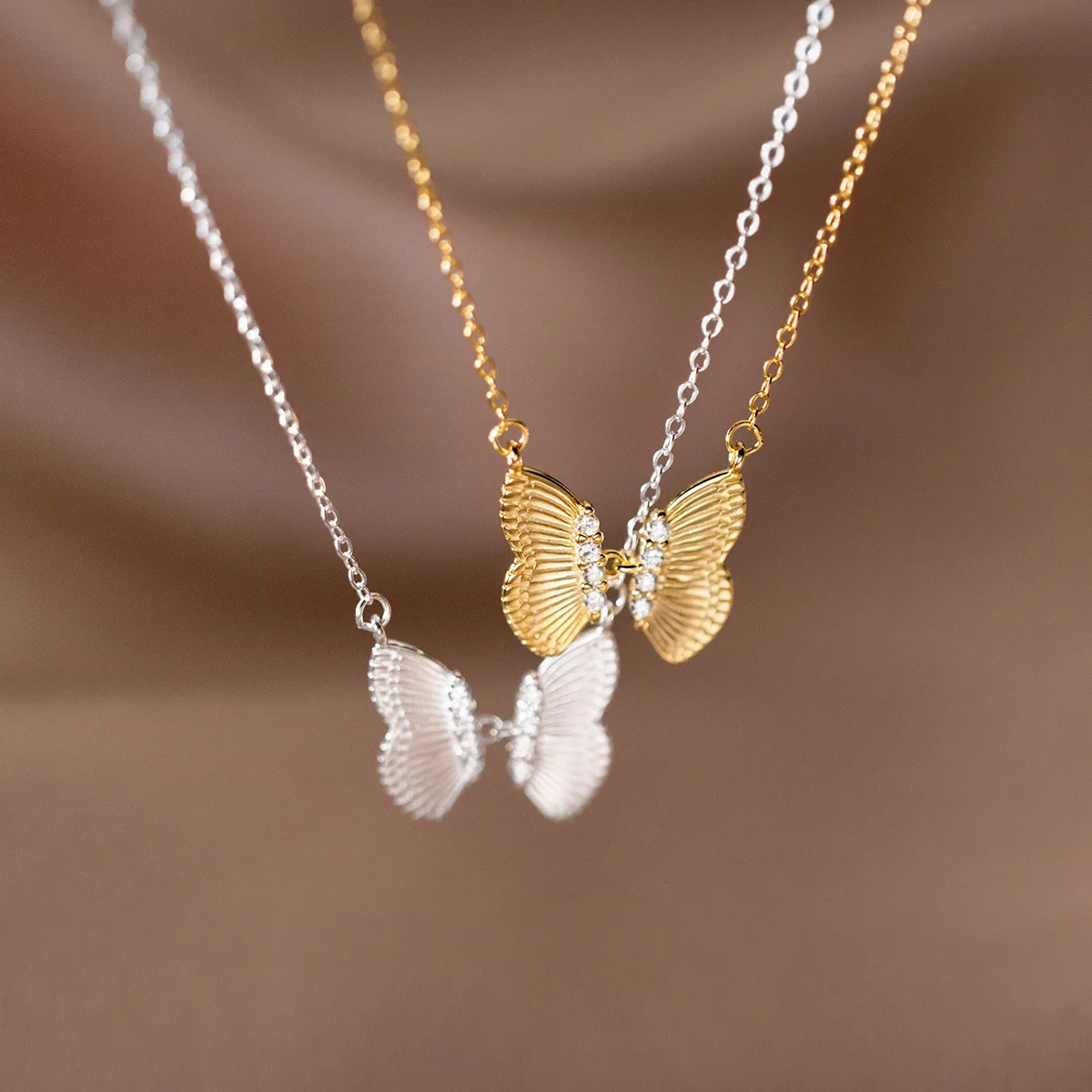 Fashion Pendant Necklace 925 Sterling Silver Trendy butterfly Diamond Necklace Gold Plated Necklaces for Women