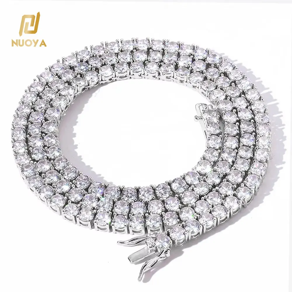 NUOYA Women's Hip Hop Iced Out Diamond Necklace Fine Jewelry 3mm Silver Plated Bling CZ Tennis Chain Necklace