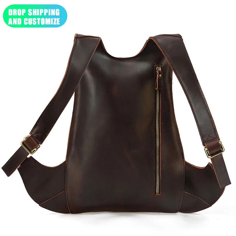 

Custom best selling Backpack Genuine Leather Crazy horse leather backpacks men genuine leather backpacks, Brown