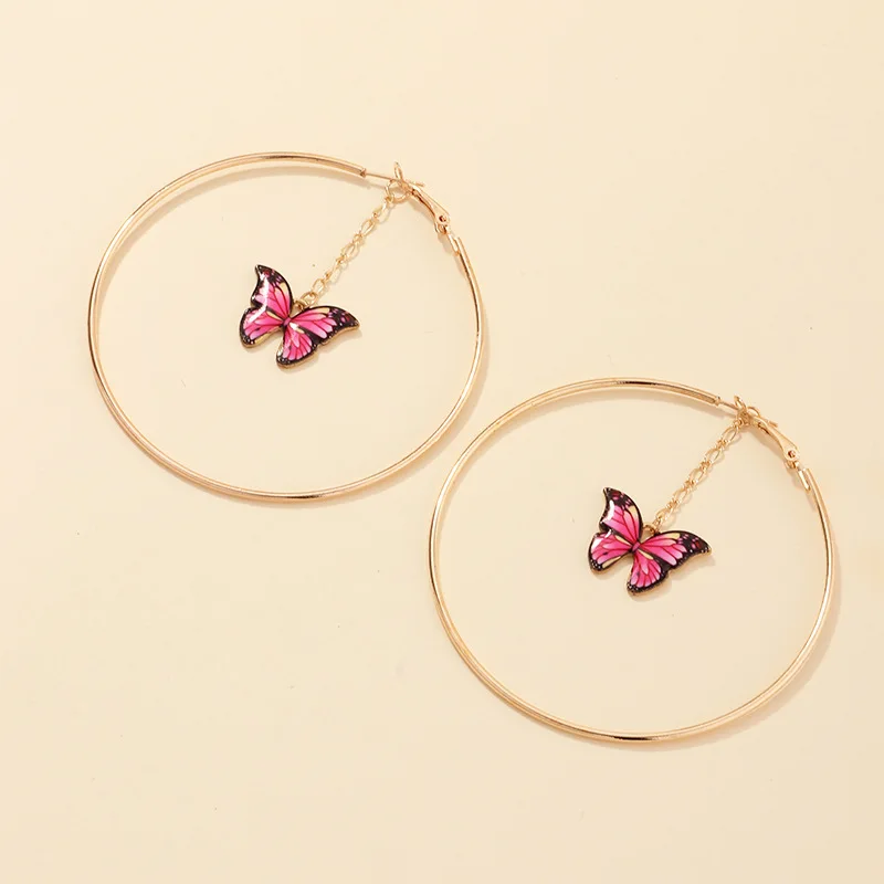 

Butterfly Dangle Earrings French Hollow Ring Earrings Multi Color Butterfly Animal Pendant Charm Hoop Earrings For Women, Picture