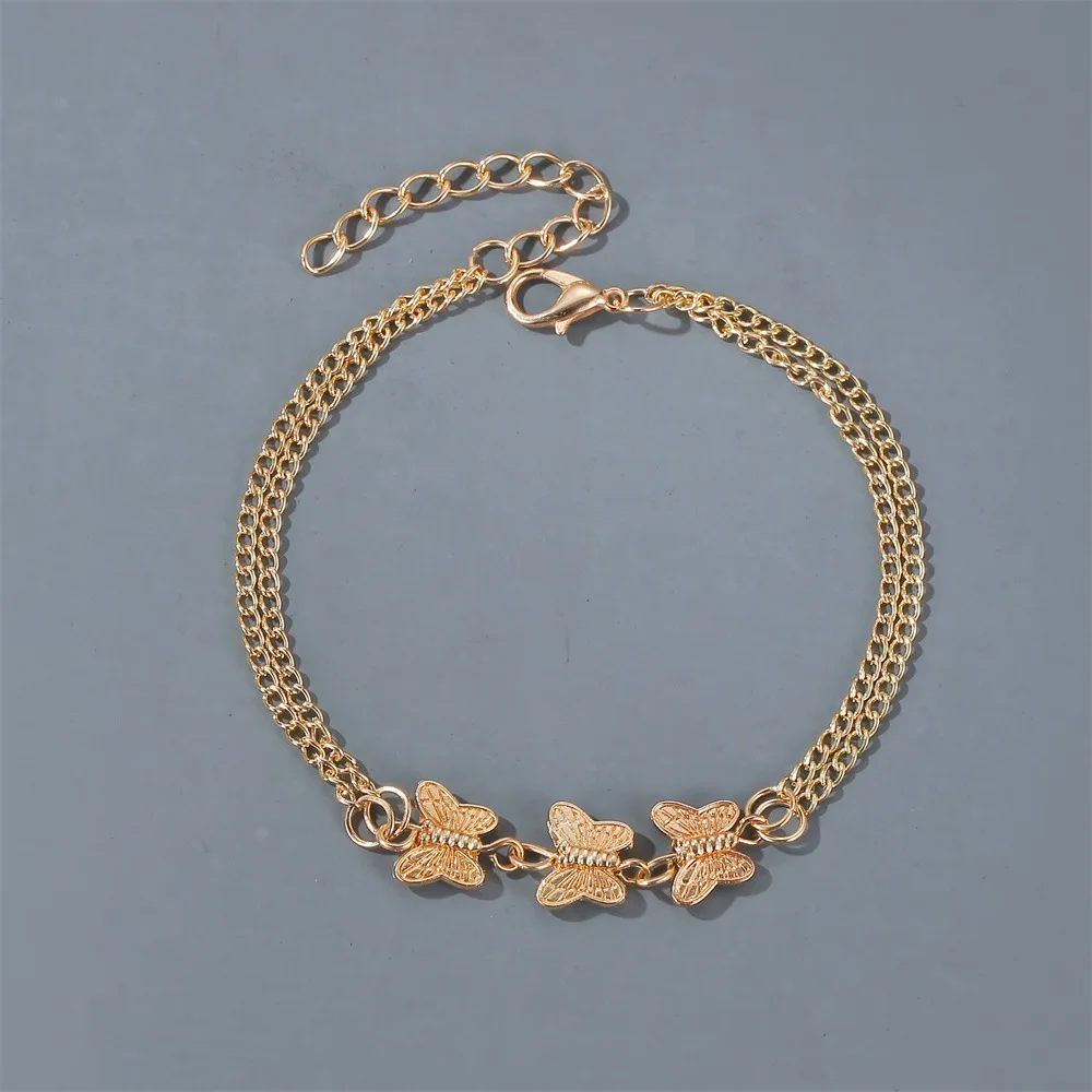 

2021 Xunbei New Amazon Fancy Top Selling Double Layer Butterfly Braclets Anklets
