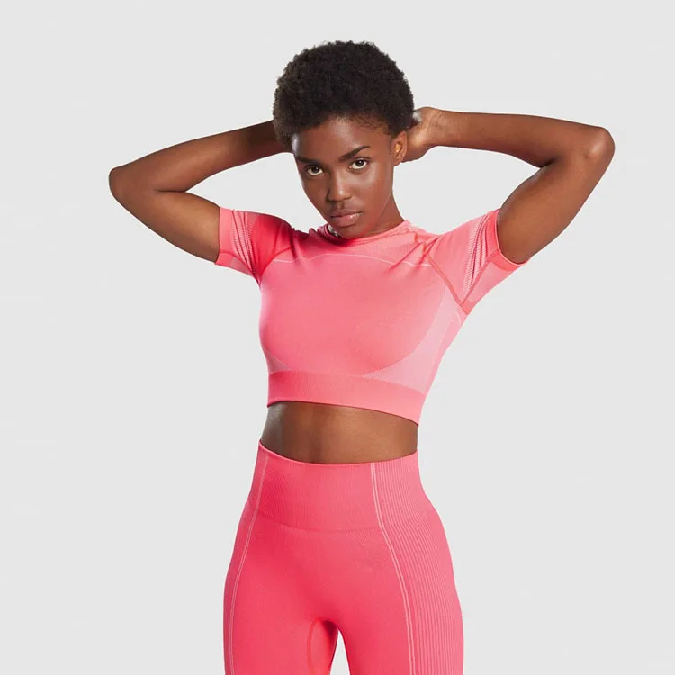 

EU Size High Elastic Workout Sets Cropped Short Sleeve Seamless Yoga Set Wholesale Fitness Clothing, Customized colors