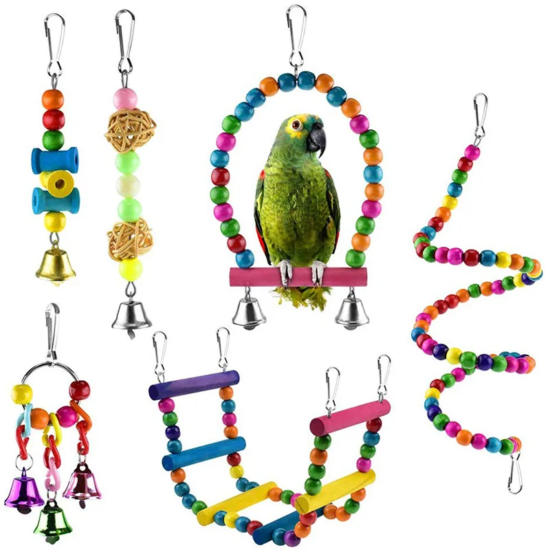

Dropshipping Pet 5 Packs Bird Swing Chewing Hanging Perches Toys Bird Parrot Cage Bite Toys