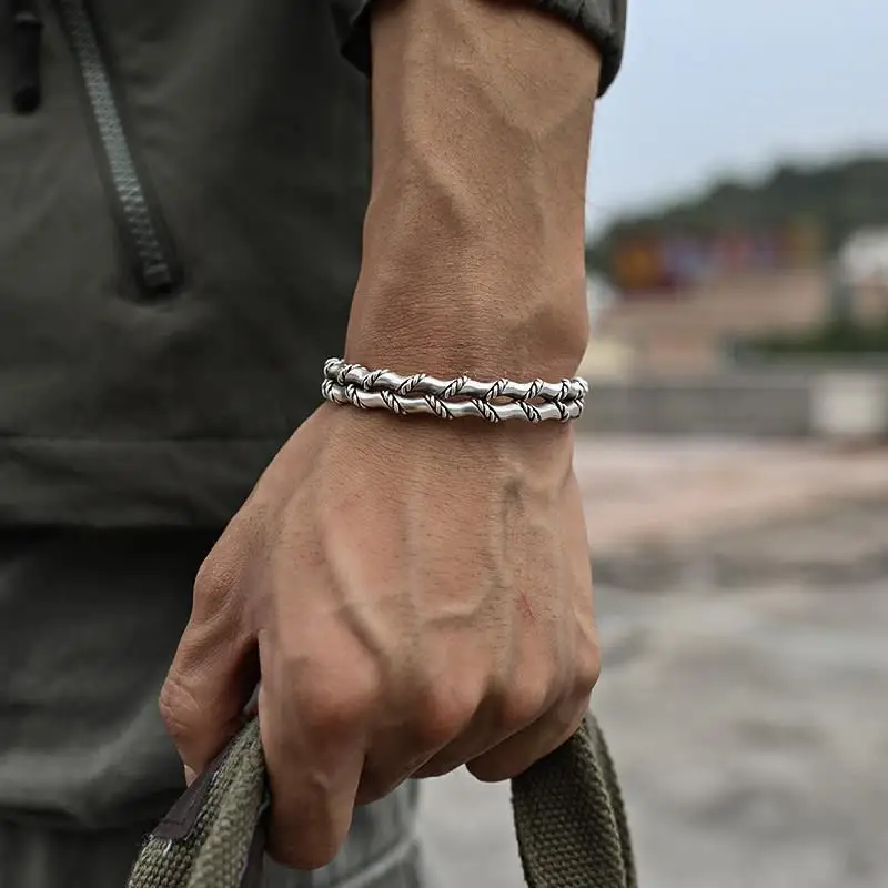 

SC Popular Hip Hop Adjustable Opening Bracelet Fashion Punk Handmade Bracelet Vintage Double-layer Bamboo Bracelet for Women Men