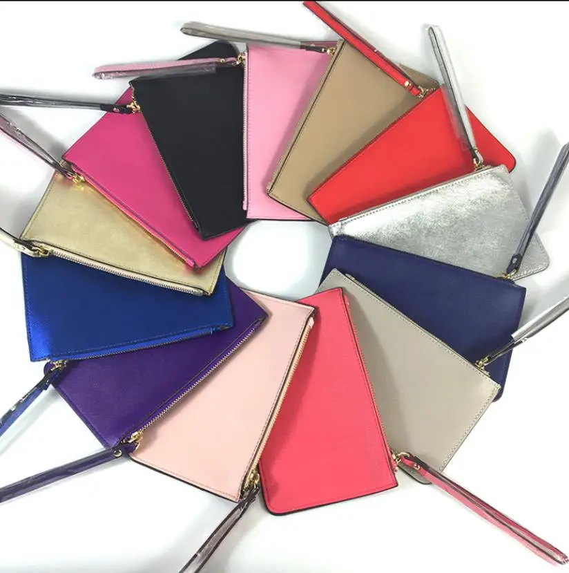 

Retail 24 colors brand designer women leather wallets wristlet women purses clutch bags zipper Card bag colorful free shipping