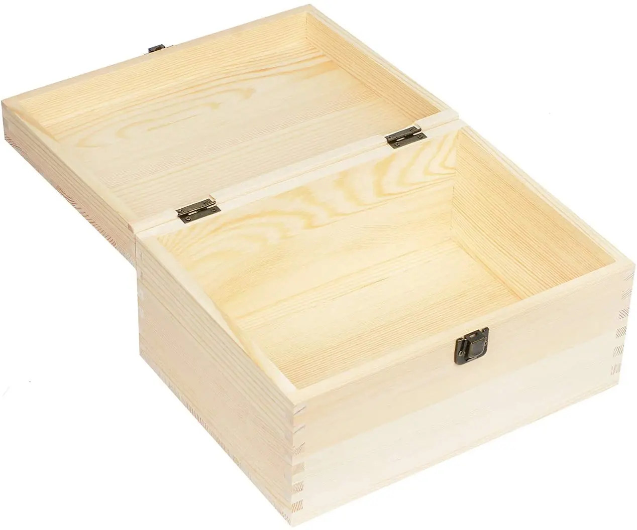 

Unfinished Pine Wood Box Natural DIY Craft Stash Boxes with Hinged Lid and Front Clasp for Arts Hobbies and Home Storage, Customized color