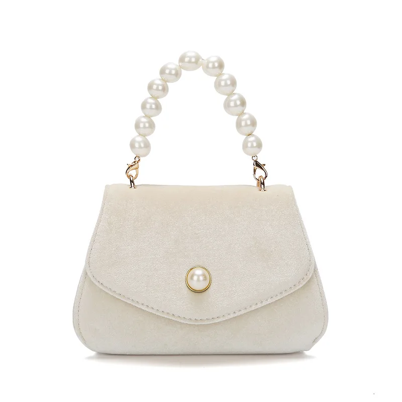 

Elegant Ladies Bag Stylish Chain Shoulder White Velvet Pearl Handbags Luxury Women