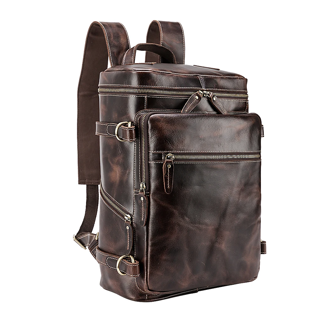 

TIDING OEM Vintage Oil Wax Leather Backpack Waterproof Leisure Genuine Leather Back Pack For Man, Black or customized