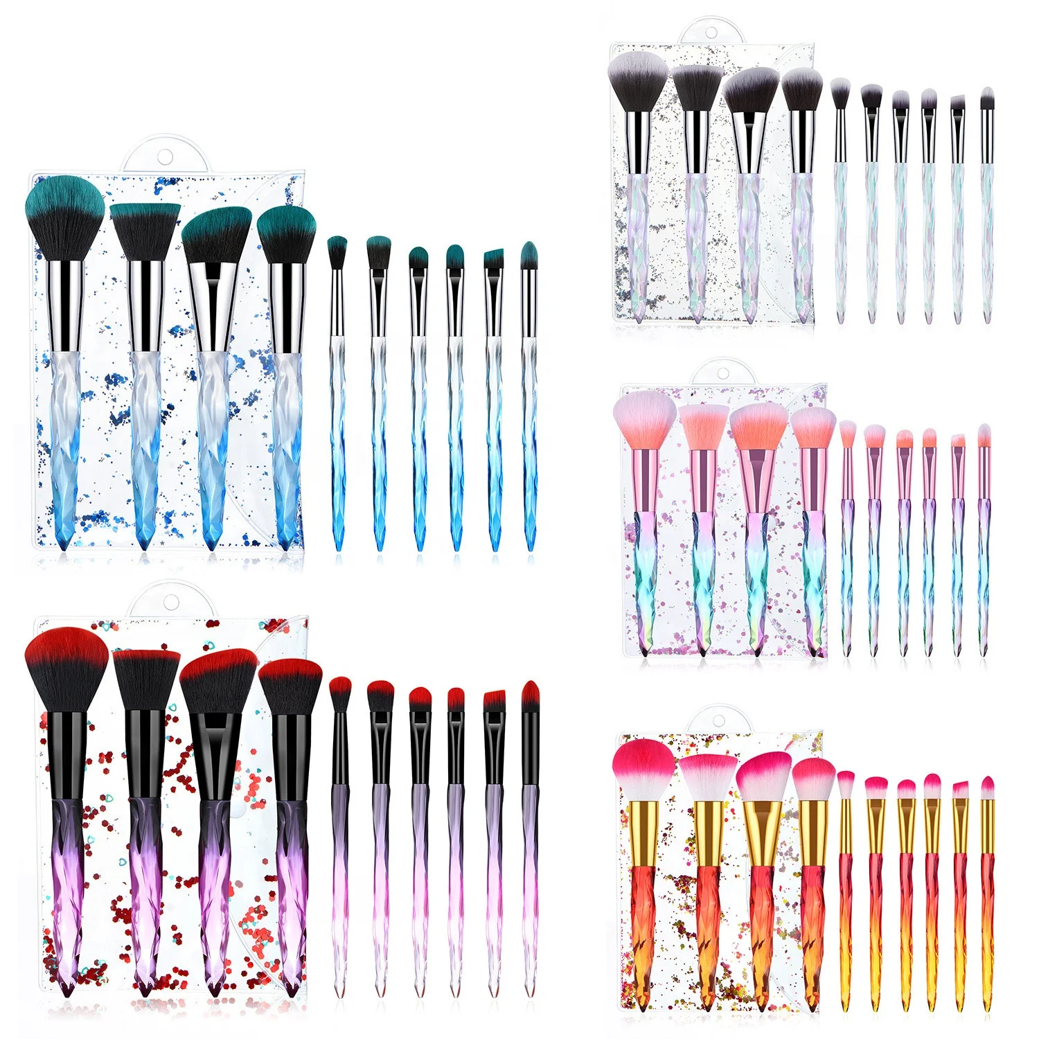 

Beauty Girls 10 PCS Transparent Crystal Diamond Handle Makeup Brush Set With PVC Bag, Pics