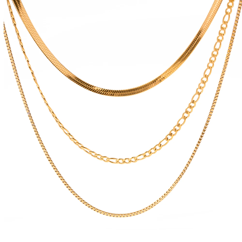 

J&D Fashion Jewelry Women Necklaces Herringbone 18K Gold Plated Flat Chain Snake Layered Necklace