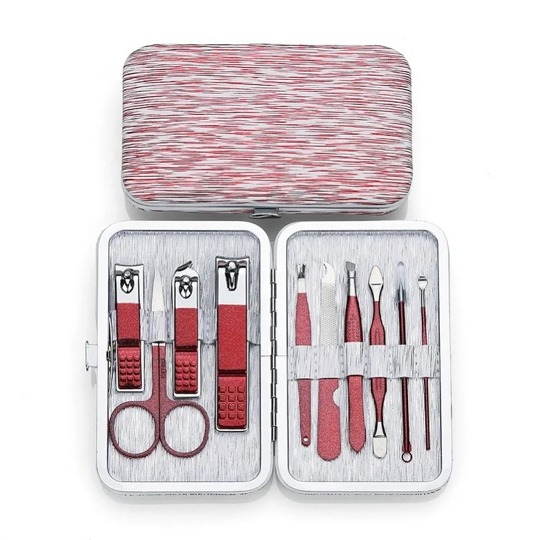 

10Pcs Manicure Set Professional Stainless steel Shiny Red 10 piece Manicure pedicure set Nail Clipper Cutter tool kit