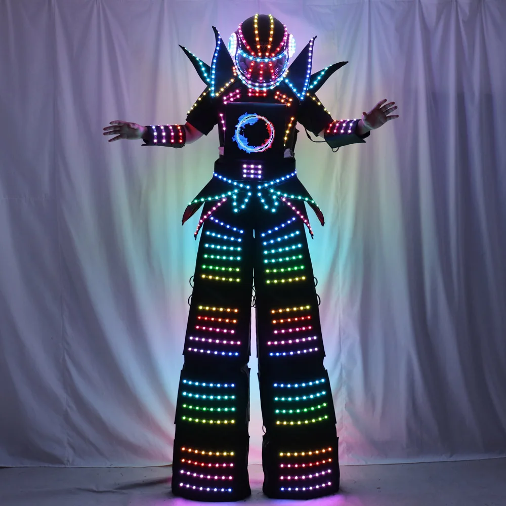 

Full Color Smart Pixels LED Robot Suit Costume Clothes Stilts Walker Costume LED Lights Luminous Jacket Stage Dance Performance, Rgb