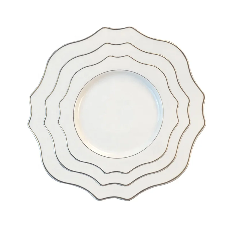 

Ceramic gold rim serving plates wedding charger plates porcelain dish custom printing, Customized color