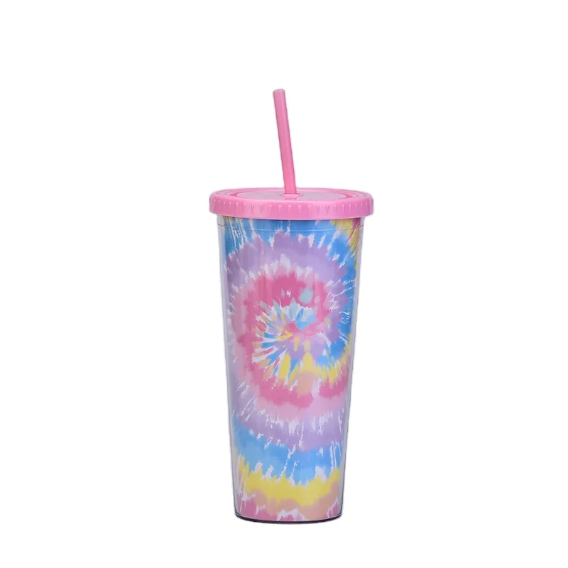 

24 oz Acrylic tie-dye tumbler with lid and straw BPA free Double wall plastic tumbler, Customized colors acceptable