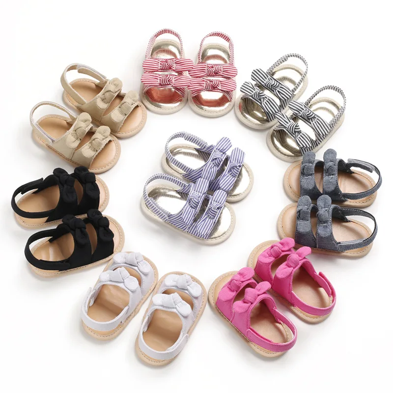 

Boy And Girl Cotton Cloth Soft-soled Kids Shoe Summer Breathable Prewalkers Infant Prewalker Bowknot Design Sandals Baby Sandal, 8 color to choose