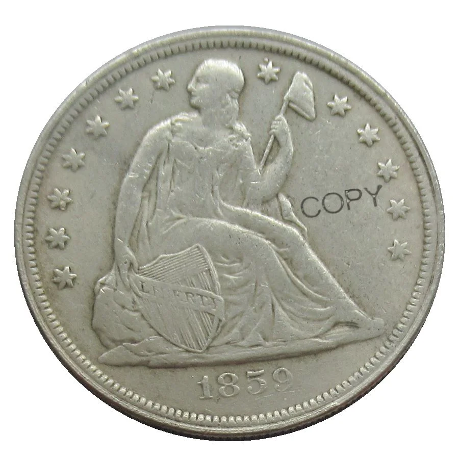 

US 1859 P/O Seated Liberty Dollar Silver Plated Reproduction Decorative Commemorative Coins