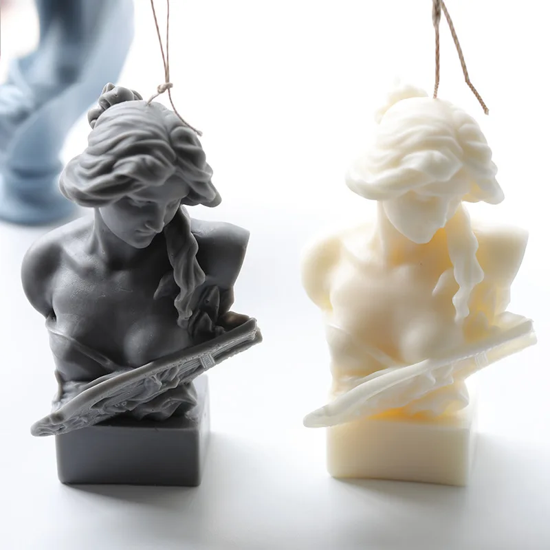 

Art Decoration Home Plaster Concrete Statue Woman Mold Nordic Piano Female Candle Silicone Mould, White