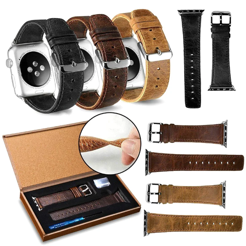 

wholesale custom New arrival luxury Crazy horse leather watch strap for apple watch, Mix color