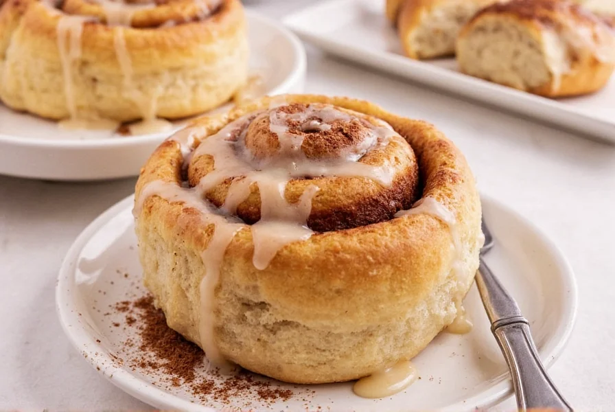 Close-up of golden brown cinnamon rolls with glossy brown butter glaze drizzled on top, showing perfect swirl separation