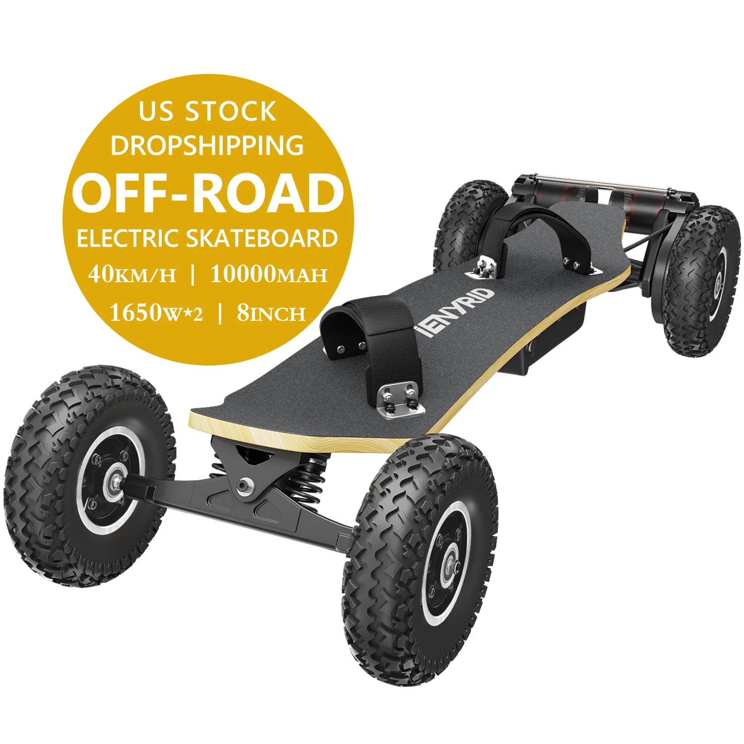 

Terrain off Road Electric Skateboard Dual Motor Each 1650W*2 Max Load 180kg with Remote Control USA warehouse