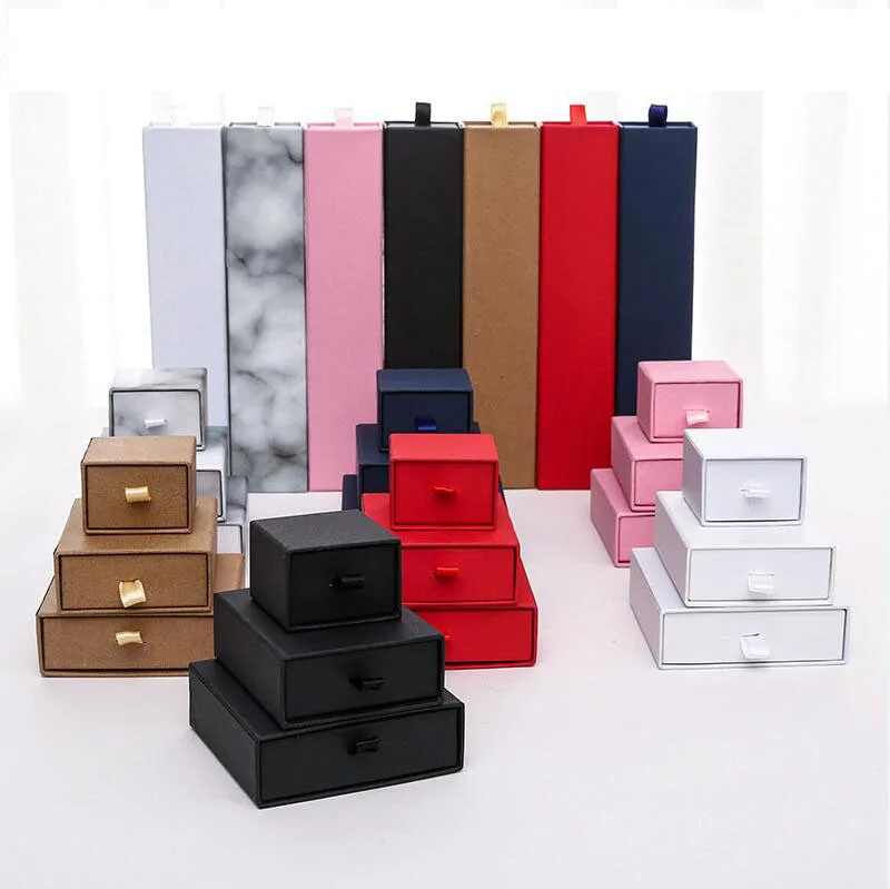 

Customize Wholesale Logo Ring Necklace Earrings Bracelet Box Pendant Luxury Cardboard Packaging for Wedding Slide Jewelry Box, White
