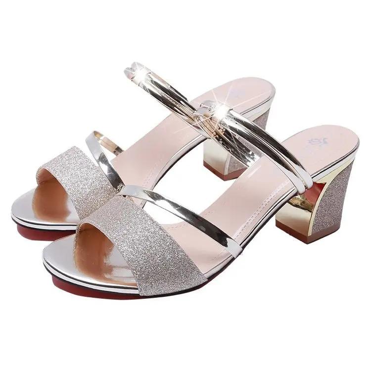 

Hot selling New style thick heel fish mouth slippers fashionable sexy female sandals, As the picture show