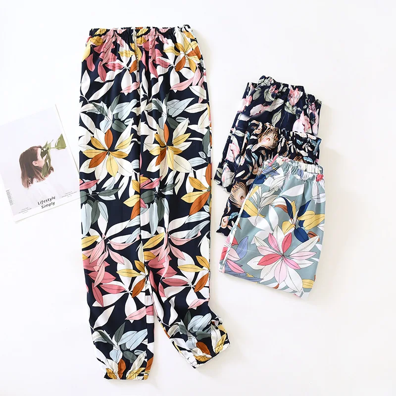 

Japanese style cotton trousers ladies spring and summer thin section 100% cotton multicolor pajamas trousers anti-mosquito pants