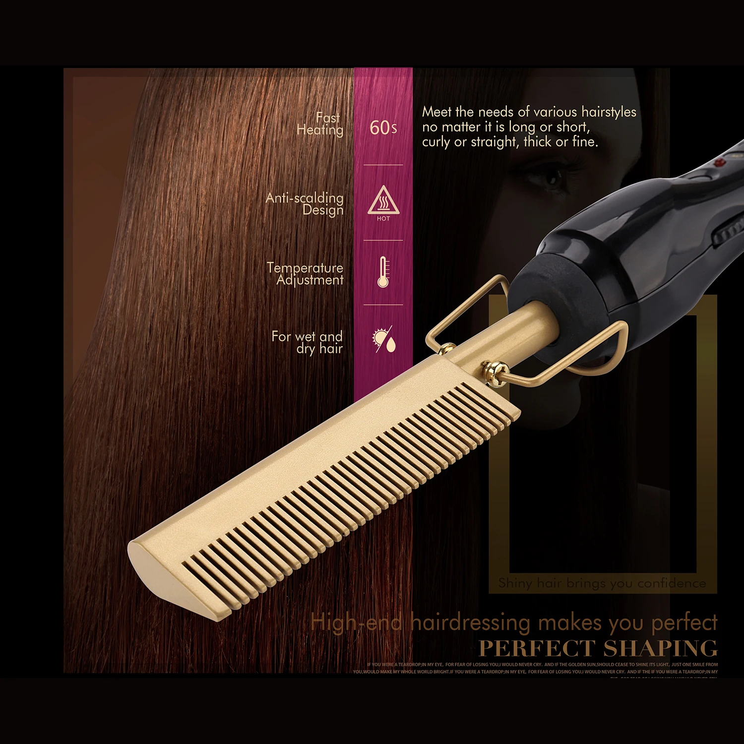 Hot Comb Electric For African Hair Gold Pressing Comb For Wig Hair Straightener Hair