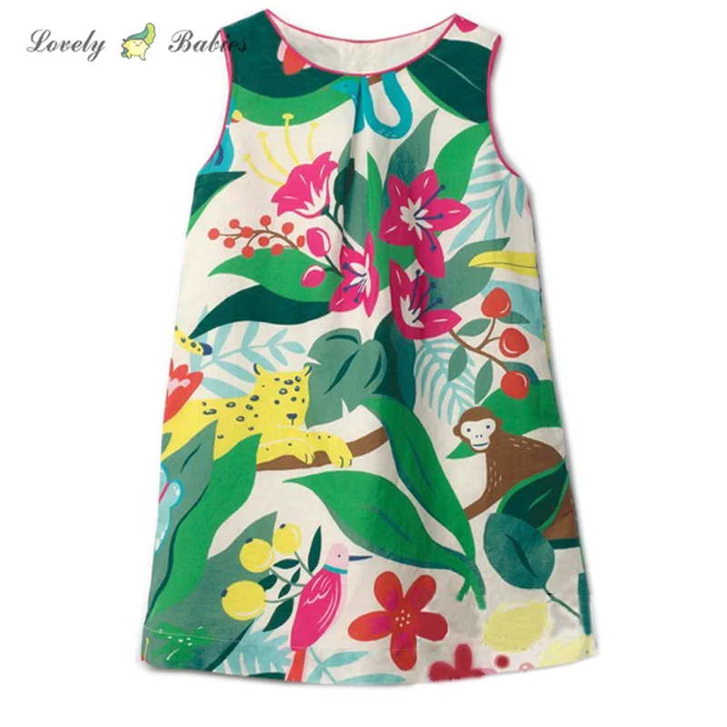 

RTS 2019 Girls cotton print vest dress summer baby sleeveless beach T-shirt skirt top, Available customized