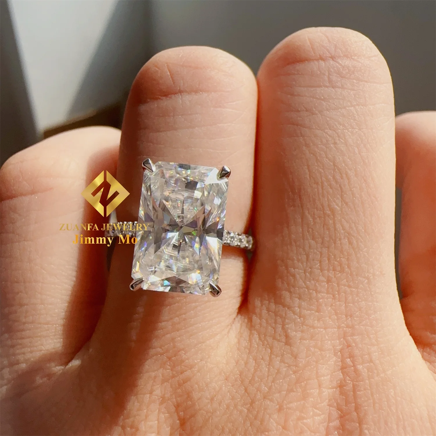 

14k Real White Gold Gorgeous Bridal Wedding Jewelry Set 5Ct Clushed Radiant Moissanite Diamond Engagement Ring Ladies