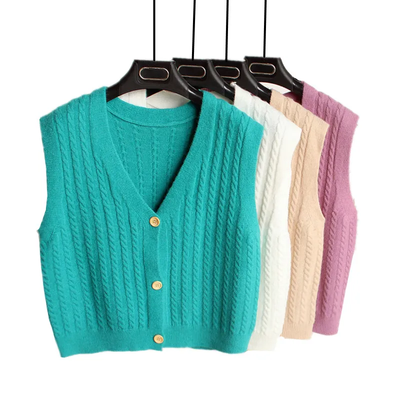 

Women's Korean style lazy loose sleeveless sweater cardigan jacket for autumn and winter outer wear twist knit vest