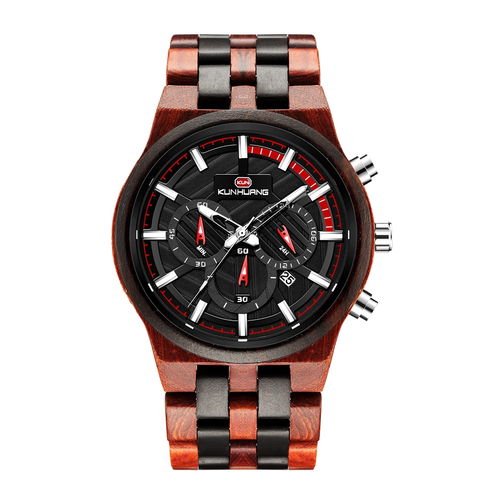 

Lightweight Engraved Wood Mens Watch Date Display Analog Quartz Wrist Watches Men Wrist Luxury
