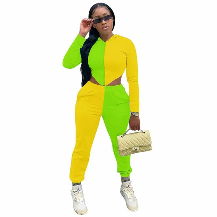 

Women Custom Logo Stitching Hoodies Sets Casual Long Sleeves Zipper Hoodies Women Casual 2 Piece Pant Set Womens Fall Set