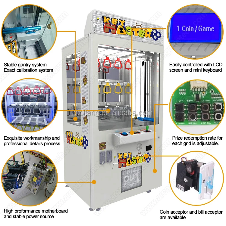 Factory Wholesale Coin Oeprated Stacker Arcade Prize Vending Golden Key Master Game Machine With Bill Acceptor
