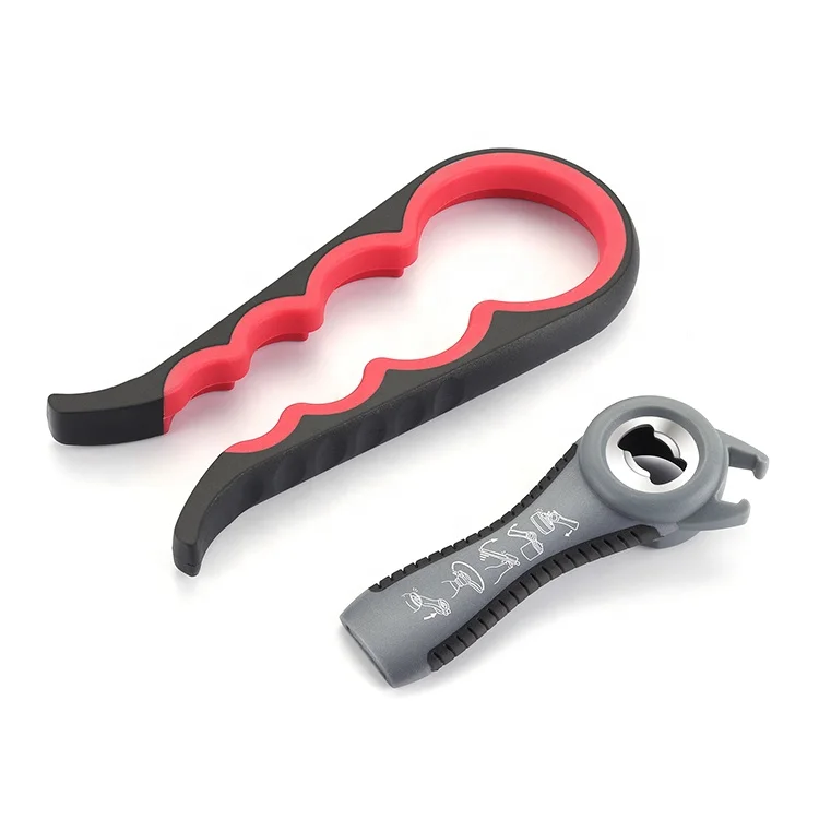 

Wholesale Cheap price Multifunctional Safety Manual Bottle Opener 5-in-1 Jar Opener 4-IN-1 Bottle Opener, Black+red,gray