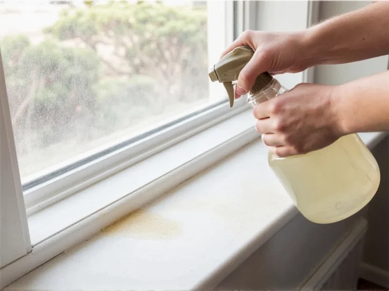 Vinegar spray application on window sill