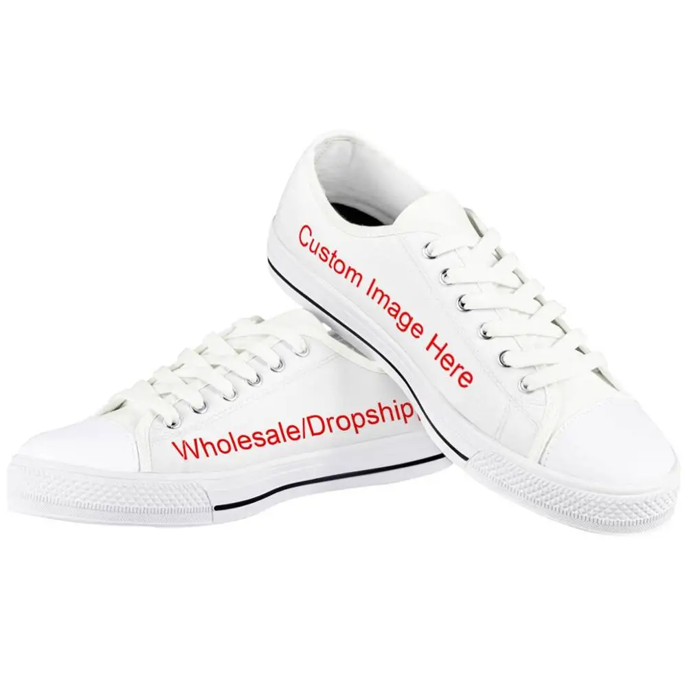 

Dropshipping 1pc MOQ Unisex Custom Your Own Design Printing Women Low Top Shoes Wholesale Casual Canvas Shoes, Black,white