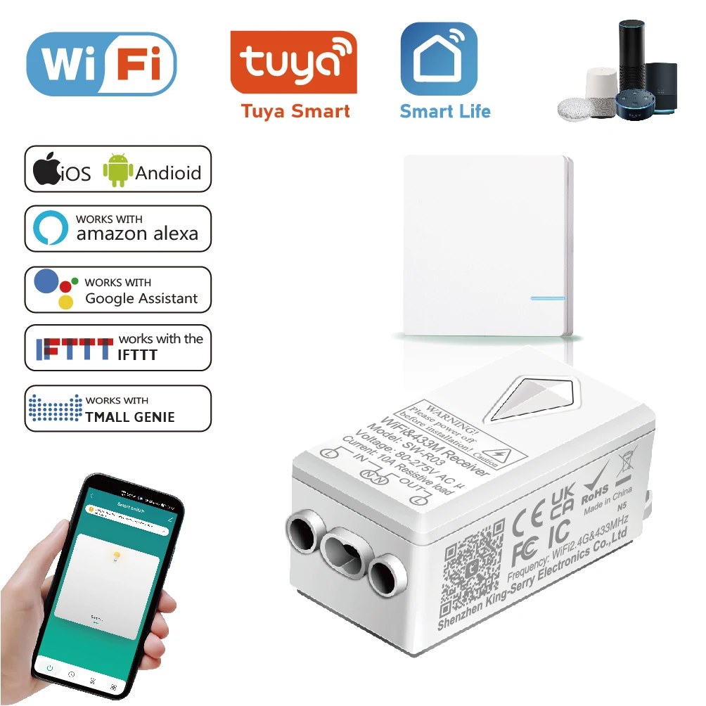 

Waterproof Wall Switch Wireless Relay Work With Alexa and Google Home Electric Switch Wireless Smart Switch Tuya Wifi