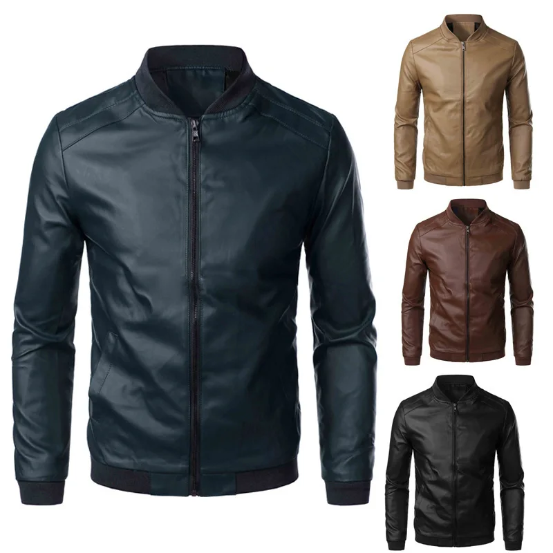 

Wholesale Autumn Winter Men's Fashion Bomber Jacket Slim Motorbike Faux Leather Jackets