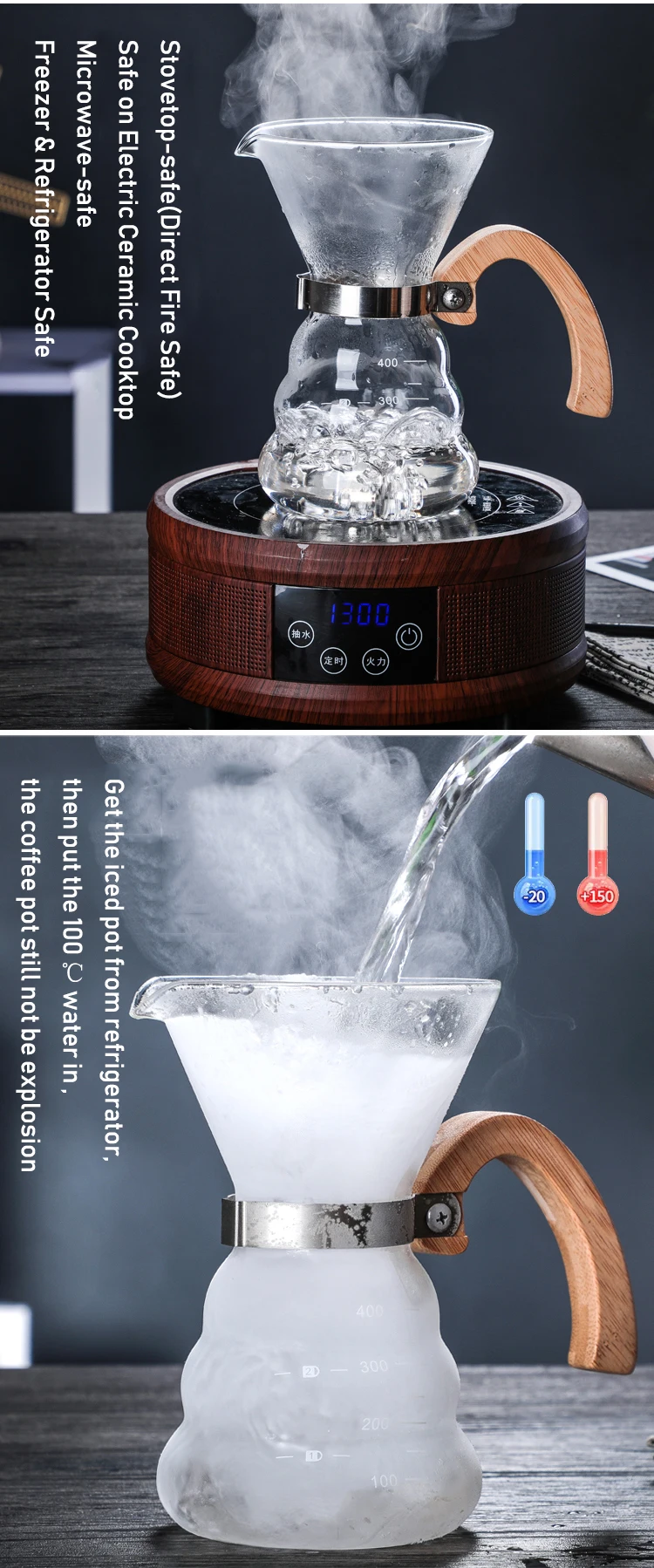 Hot Sale Coffee Glass Pot Coffee Drip Pot Borosilicate 2 Cup 4 Cup Coffee Pot With Wooden Handle